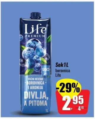 Sok 1L borovnica Life