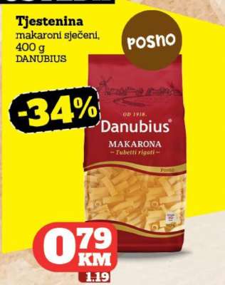 Tjestenina makaroni sječeni, 400 g DANUBIUS