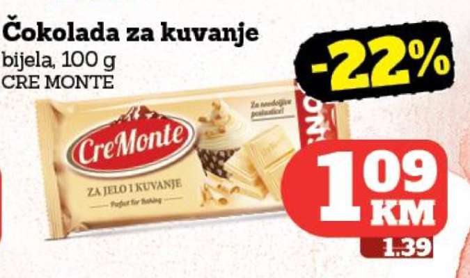 Čokolada za kuvanje bijela, 100 g