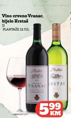 Vino crveno Vranac, bijelo Krstaš