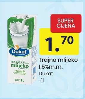 Trajno mlijeko 1,5%m.m. Dukat