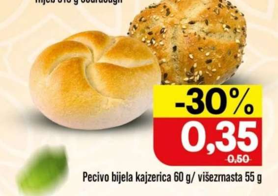 Pecivo bijela kajzerica 60 g/ višezrnasta 55 g