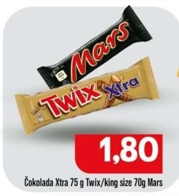 Čokolada Xtra 75 g Twix/king size 70g Mars
