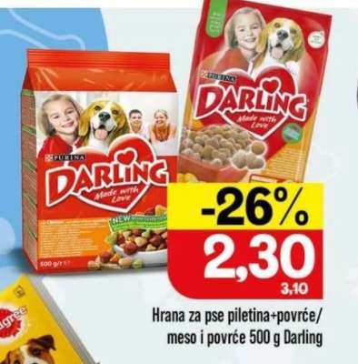Hrana za pse piletina+povrće/meso i povrće 500 g Darling