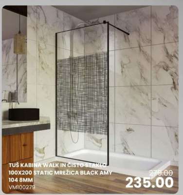TUŠ KABINA WALK IN ČISTO STAKLO