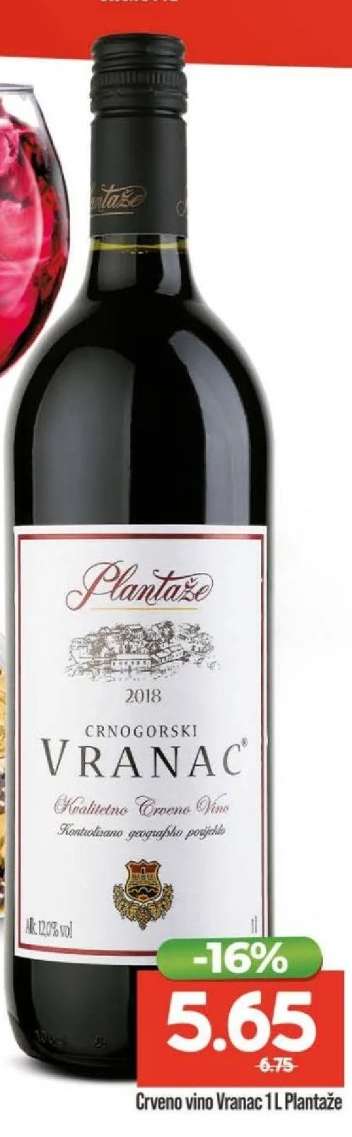 Crveno vino Vranac 1L Plantaže