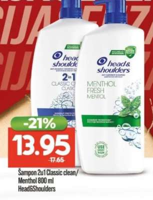 Šampon 2u1 Classic clean/Menthol 800 ml Head&Shoulders