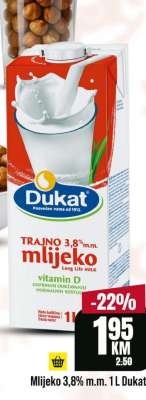 Mlijeko 3,8% m.m. 1 L Dukat