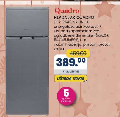 HLADNJAK QUADRO DFR-2640 NR LINOX