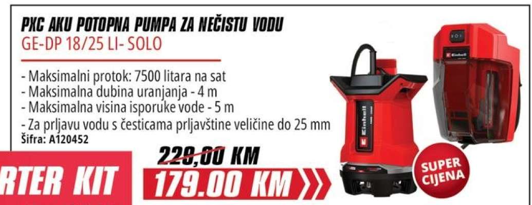 PXC AKU POTOPNA PUMPA ZA NEČISTU VODU GE-DP 18/25 LI - SOLO