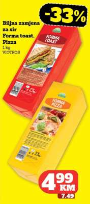 Biljna zamjena za sir Forma toast, Pizza