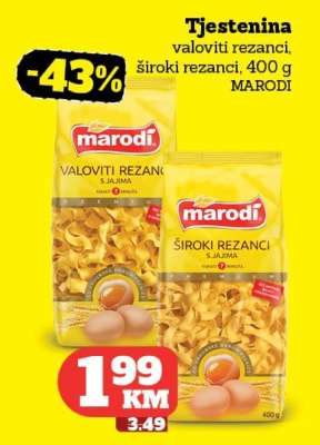 Tjestenina valoviti rezanci, široki rezanci, 400 g MARODI