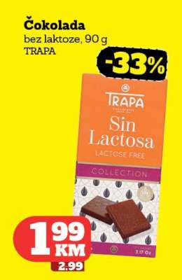 Čokolada bez laktoze, 90 g TRAPA