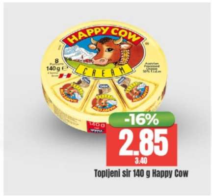 Topljeni sir 140 g Happy Cow