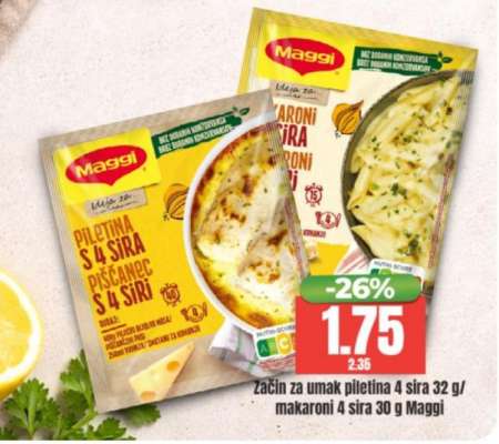Začin za umak piletina 4 sira 32 g / makaroni 4 sira 30 g Maggi