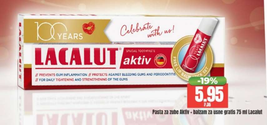 Pasta za zube Aktiv + balzam za usne gratis 75 ml Lacalut