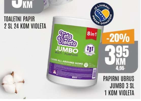 PAPIRNI UBRUS JUMBO 3 SL 1 KOM VIOLETA