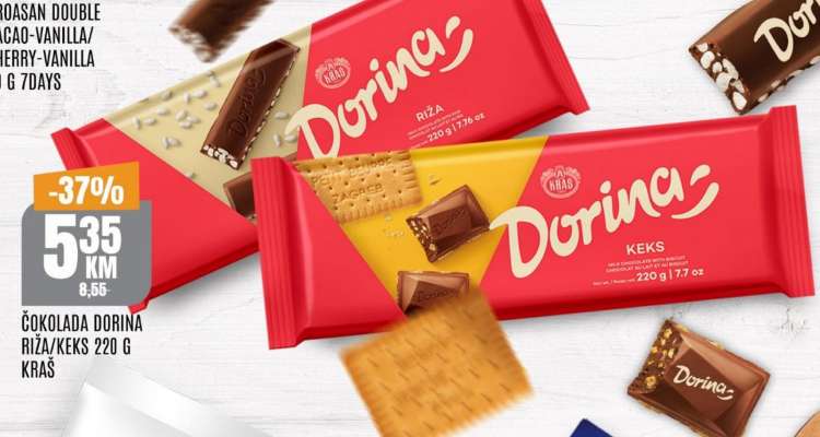 Čokolada Dorina Riža/Keks 220 g Kraš