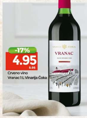 Crveno vino Vranac 1 L Vinarija Čoka
