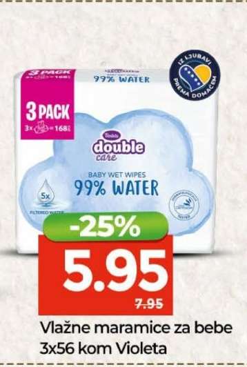 Vlažne maramice za bebe 3x56 kom, Violeta