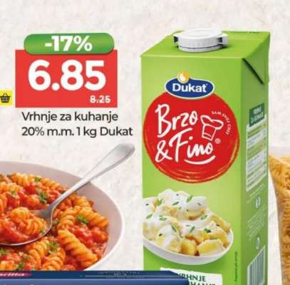 Vrhnje za kuhanje 20% m.m. 1 kg Dukat