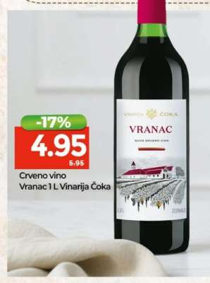 Crveno vino Vranac 1 L Vinarija Čoka