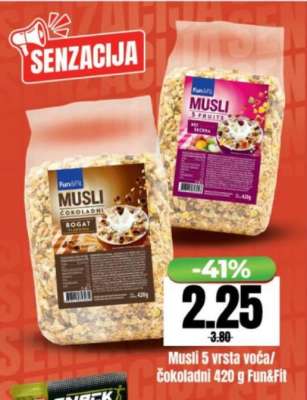 Musli 5 vrsta voća/čokoladni 420 g Fun&Fit
