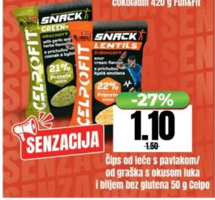 Čips od leće s pavlakom/od graška s okusom luka i biljem bez glutena 50 g Celpo