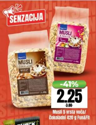 Musli 5 vrsta voća/čokoladni 420 g Fun&Fit