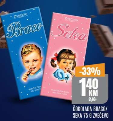 Čokolada Braco/Seka 75 g Zvečevo