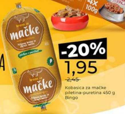 Kobasica za mačke piletina-puretina 450 g Bingo