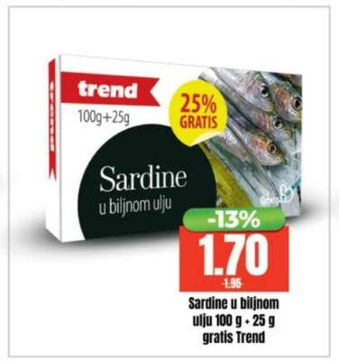 Sardine u biljnom ulju 100 g+25 g gratis Trend