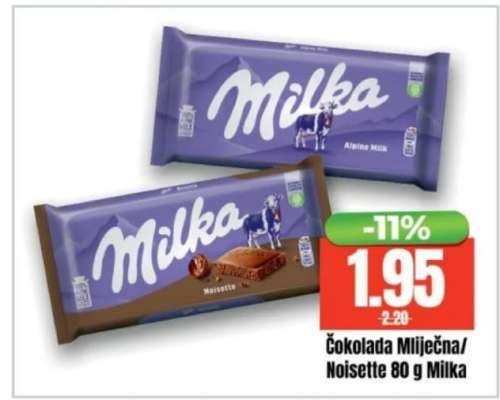 Čokolada Mlječna/Noisette 80 g Milka