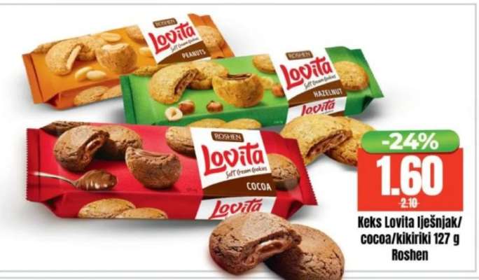 Keks Lovita lješnjak/cocoa/kikiriki 127 g Roshen