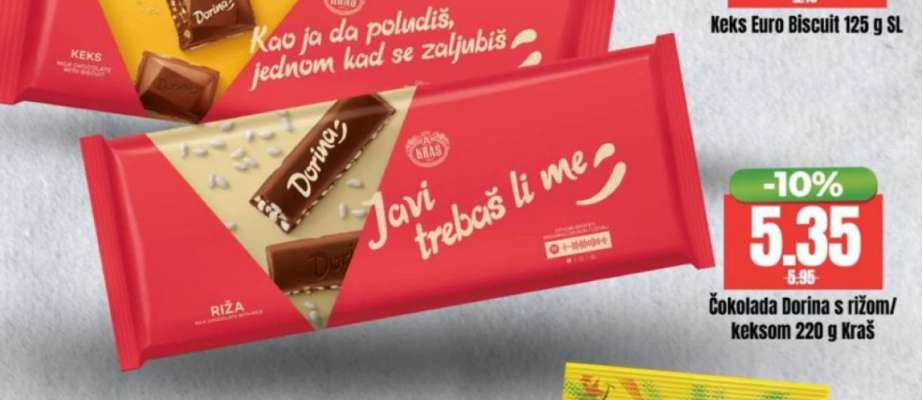 Čokolada Dorina s rižom/keksom 220 g Kraš