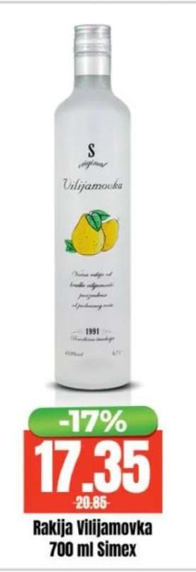 Rakija Vilijamovka 700 ml Simex