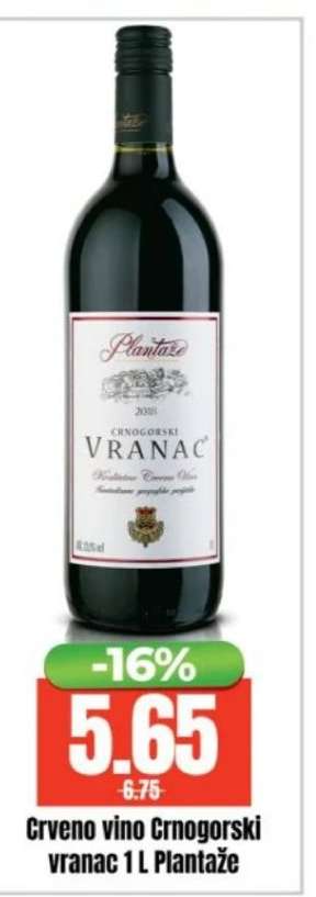 Crveno vino Crnogorski vranac 1 L Plantaže