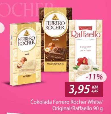 Čokolada Ferrero Rocher White/Original/Raffaello 90 g
