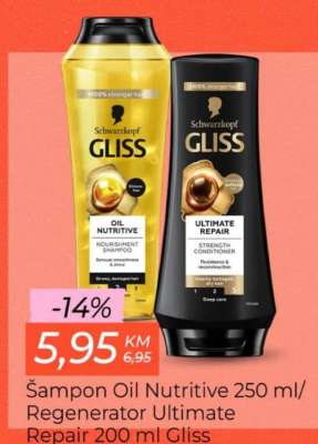 Šampon Oil Nutritive 250 ml / Regenerator Ultimate Repair 200 ml Gliss
