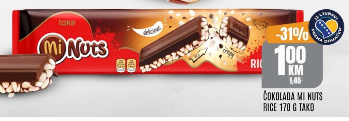 ČOKOLADA MI NUTS RICE 170 G TAKO
