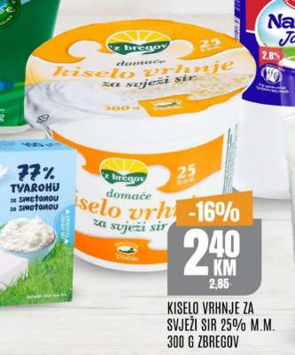 KISELO VRHNJE ZA SVJEŽI SIR 25% M.M.