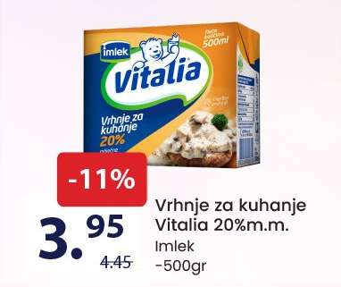 Vrhnje za kuhanje Vitalia 20%m.m.