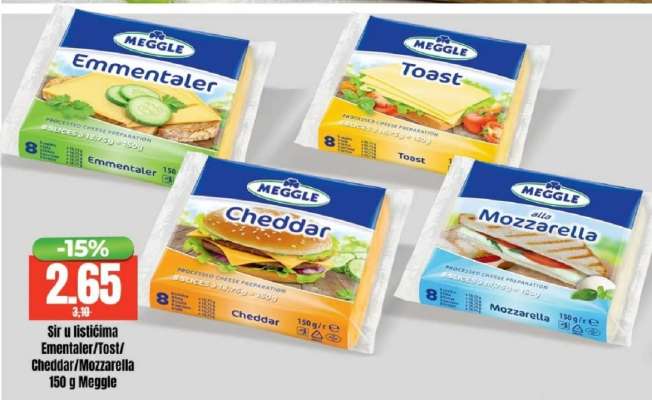 Sir u listićima Emmentaler/Toast/Cheddar/Mozzarella