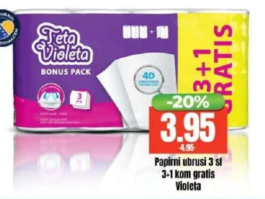Papirni ubrusi 3 sl 3+1 kom gratis Violeta