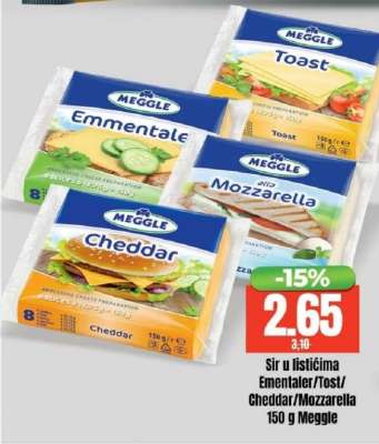 Sir u listićima Emmental/Tost/Cheddar/Mozzarella