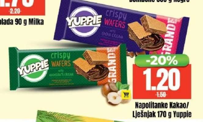 Napolitanke Kakao/Lješnjak 170 g Yuppie