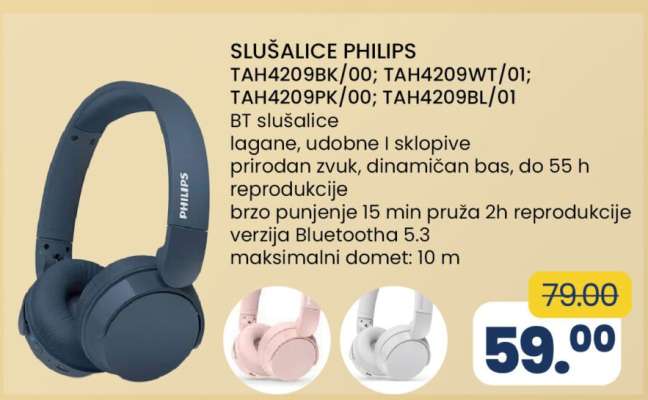 SLUŠALICE PHILIPS TAH4209BK/00; TAH4209WT/01; TAH4209PK/00; TAH4209BL/01
