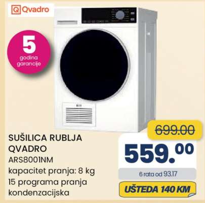 SUŠILICA RUBLJA QVADRO ARS8001NM