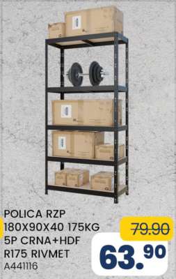 POLICA RZP 180X90X40 175KG 5P CRNA+HDF R175 RIVMET