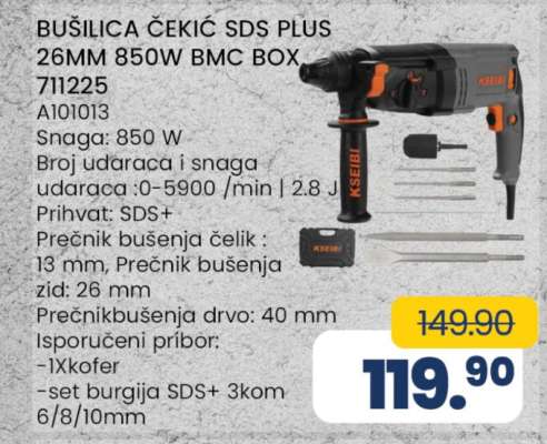 BUŠILICA ČEKIĆ SDS PLUS 26MM 850W BMC BOX